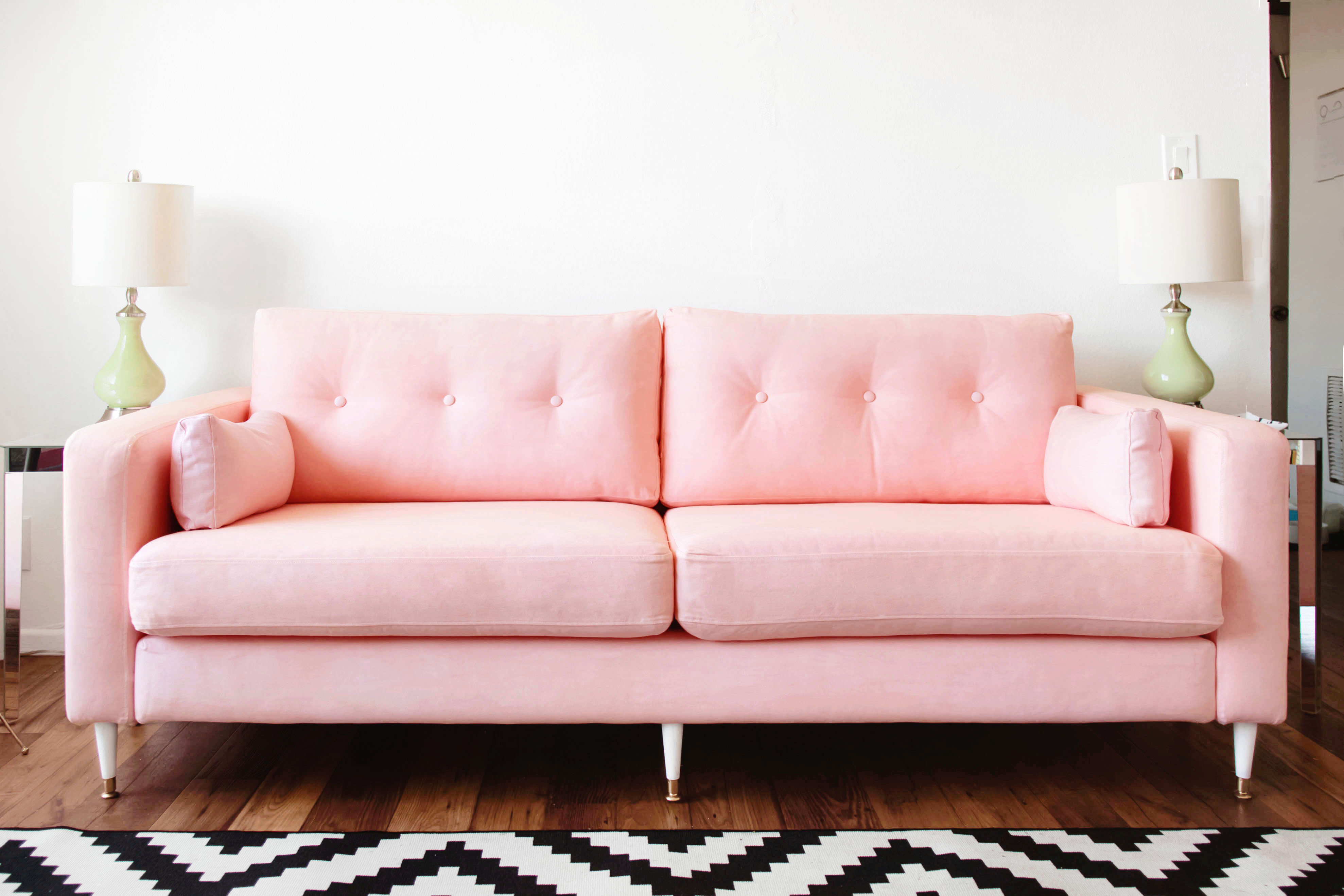 KARLSTAD SOFA IKEA HACK: Mid-Century Inspired Pink Sofa