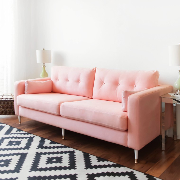 KARLSTAD SOFA IKEA HACK: Mid-Century Inspired Pink Sofa