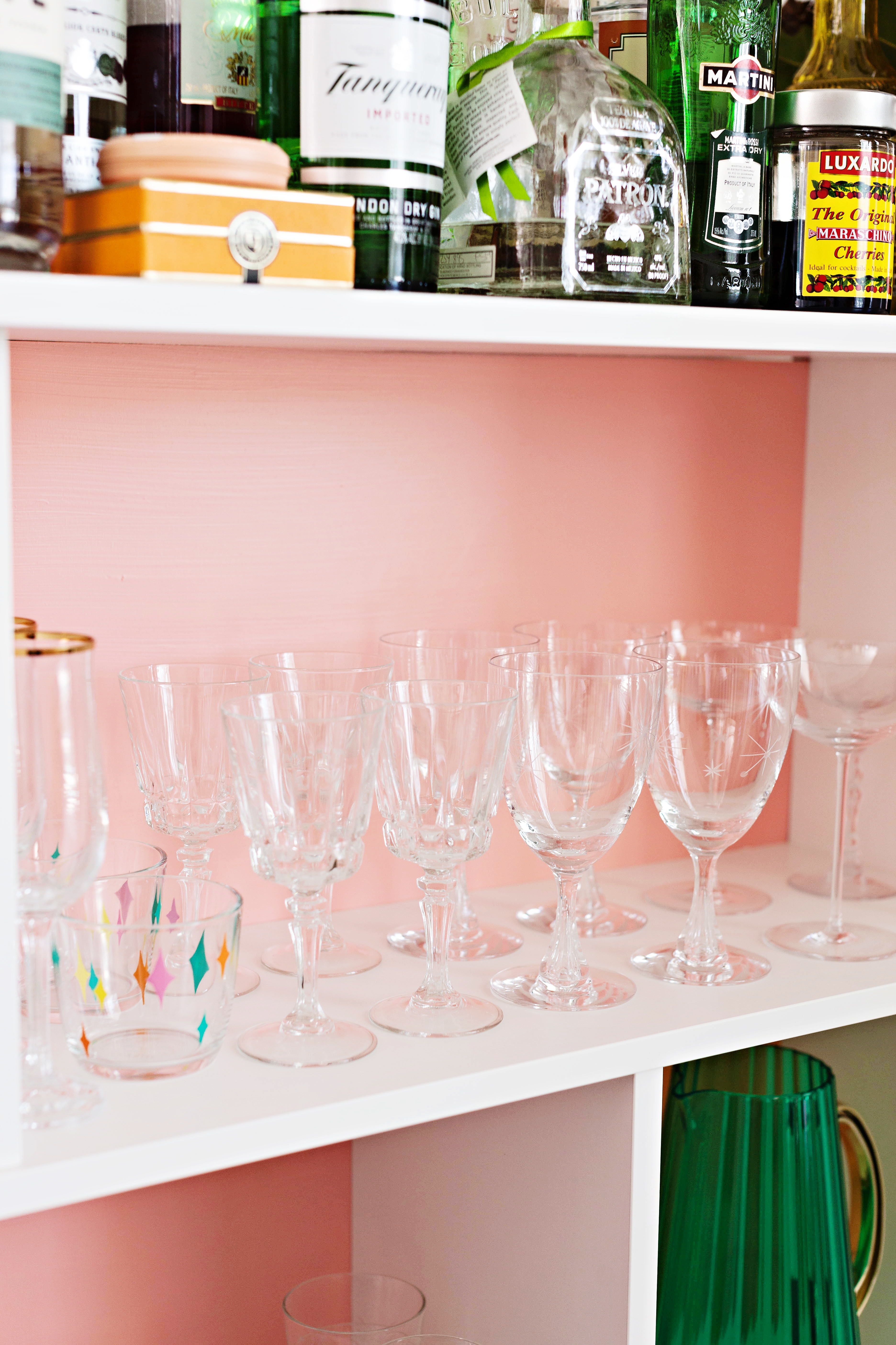 Vintage Glassware in Bar Cabinet